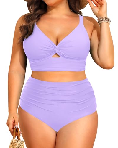 Image of Daci Plus Size Two Piece Swimsuits - Women High Waisted Bikini Tummy Control Bathing Suits Knot Twist Swimwear 2025