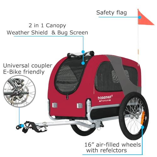 DOGGYHUT® MEDIUM Fahrrad Hundeanhänger für Hunde bis 23 kg Fahrradanhänger Klappbar (ROT)