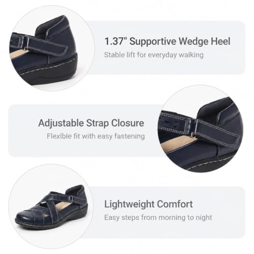 Image of Womens Loafers Comfortable Dressy- 1.37 inch Heel Lightweight Adjustable T-Trap Flat Shoes Work Office for Ladies, US Size 6-11