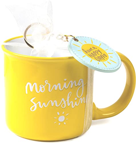 Eccolo Ceramic Coffee Mug And Keychain Charm, Large Tea Mug, Dishwasher/Microwave Safe - “Morning Sunshine”, Keychain And Stoneware Coffee Mug Set By Dayna Lee (Yellow, 19.6 Oz) #TOP4