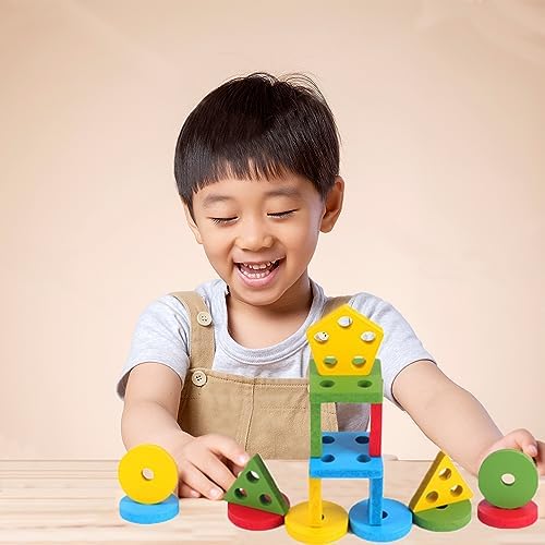 Montessori Toys for 1 2 3 Years Old Boys Girls, Wooden Sorting & Stacking Toys for Toddlers and Kids Baby, Color Recognition Shape Sorter Gift Educational Learning Toy Puzzles Ages 1-3 5 41DACokEopL. AC