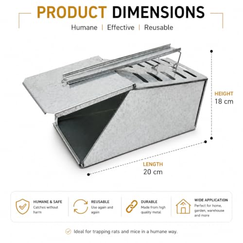Image of Pure Source India Heavy Duty Galvanized Metal Rat Trap Cage | Humane Live Catch Rodent Trap | Reusable Mouse Catcher for Home, Kitchen, Warehouse, Garden & Farm