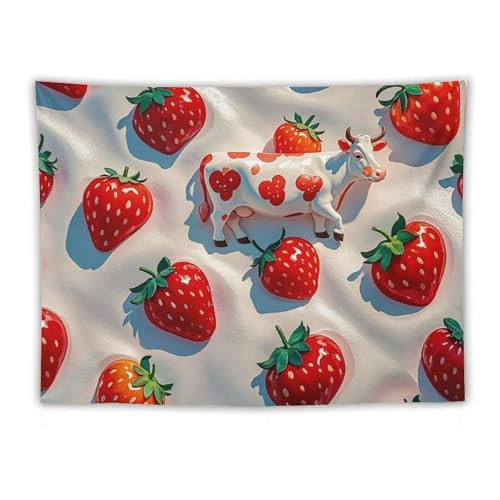 Tapisserie blanche vache et fraise pour esthétique chambre et salon