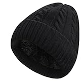 Beurlike Winter Beanie Hats for Women Fleece Lined Warm Thick Soft Stretch Knit Cap for Cold Weather(Black)