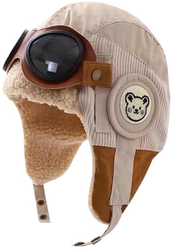 Yixda Baby Kinder Wintermütze Fliegermütze Jungen Mädchen Warme Pilotenmütze Winddichte Earflap Trapper Hut (DE/NL/SE/PL, Alphanumerisch, Einheitsgröße, B04 Beige)