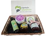 Cesta Regalo Gourmet Sin Lactosa Queso Semicurado y Natural de Cabra Aceite de Oliva Virgen Extra Miel Pura y Mermelada de Cereza Lote Artesano para Empresas Navidad Detalle Premium CORAZON EXTREMEÑO