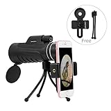 OMZER 10X42 High Power Compact Monocular Telescope HD Dual Focus Scope with Cell Phone Holder and Tripod Mount, Waterproof Monocular Low Night Vision for Hunting Bird Watching Camping Outdoor Sports