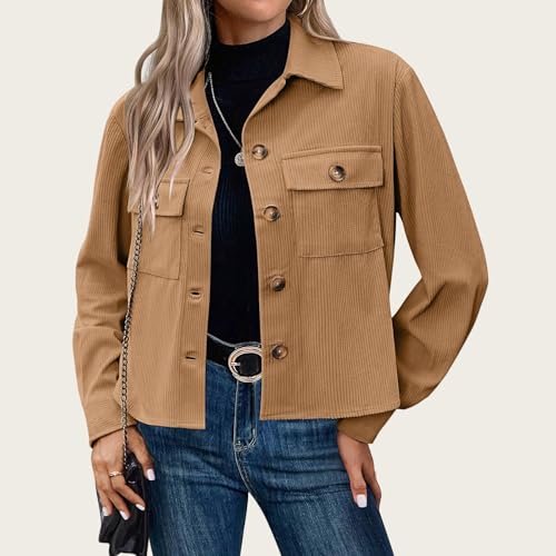 Jackets for Women Cropped Corduroy Shackets Button Down Long Sleeve Crop Jacket Shirts Dressy Fall Fashion Clothes 20252