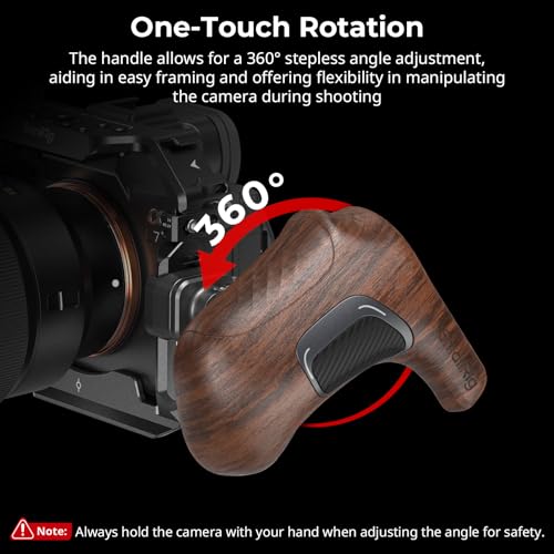 Image of SmallRig Rotating Left-Side Wooden Handle with NATO Clamp & NATO Rail, Load Capacity up to 15kg, One-Touch Rotation, 360 Angle Adjustment, Anti-Slip Design