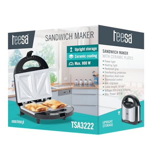 Teesa Opiekacz Do Kanapek 800 W Stal Nierdzewna Wkłady z Powłoki Ceramicznej TSA3222