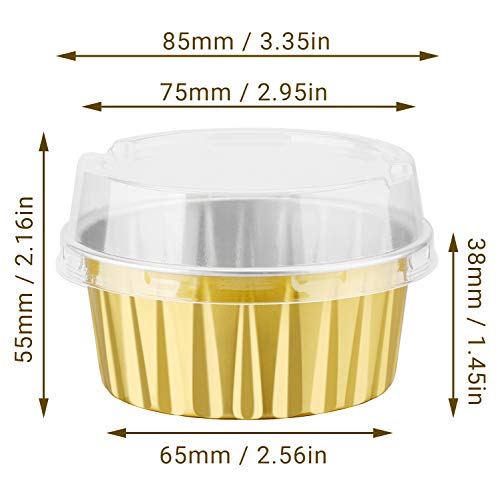 Eusoar Disposable Spoons And Baking Cups With Lids, 50Pcs Disposable Serving Spoons 6.3"X1.4" Cutlery Set Heavy Duty Black, 100Pcs 5Oz 125Ml Aluminum Foil Muffin Liners With Lids-Gold #TOP1