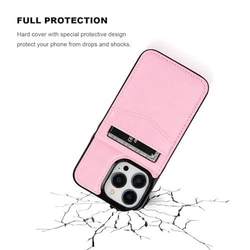 Image of KIHUWEY Compatible with iPhone 13 Pro Case Wallet with Credit Card Holder, Premium Leather Magnetic Clasp Kickstand Heavy Duty Protective Cover for iPhone 13 Pro 6.1 Inch (Pink)