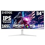 Z-Edge 34 Inch Ultrawide Curved IPS Gaming Monitor 165Hz UWQHD 3440x1440 1ms MPRT, 21:9, 96% DCI-P3, 8-Bit 120% sRGB, FreeSync, HDR10, Tilt Swivel Height Adjustable, DisplayPort HDMI, White