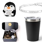 Kit Presente Masculino Copo Térmico Inox Premium Bracelete Prata Aço Inoxidável Acessório Elegante Surpreenda Namorado Esposo Noivo Dia dos Namorados Aniversário Casamento Natal Criativo Completo