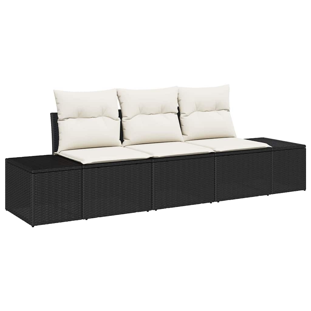 Canapé de jardin en polyrotin noir vidaXL avec coussins crème pour terrasse