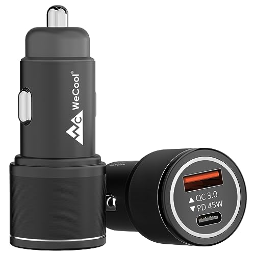 WeCool Smart CH3 68W Metalic Car Charger Fast Charging with Dual Output, Type C PD 3.0 and Qualcomm Certified QC 3.0,Compatible with iPhone, iPad, Tablet, Android Smartphones and Other USB Devices