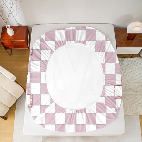 Image of Erosebridal Pink Initial M Sheet Set Full Kawaii Plaid Checkered Bed Sheets Cute Personalized Monogram Bedding for Kids Girls Teen Women,Fashion Grids Gingham Bed Sheets Set 4 Piece