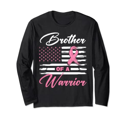 Brother Of A Warrior USA Flag Breast Cancer Awareness Manga Larga