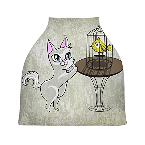 かわいい猫の鳥ベビーカーシートカバーキャノピー伸縮性看護カバー幼児用母乳の男の子の女の子のための通気性防風冬のスカーフ