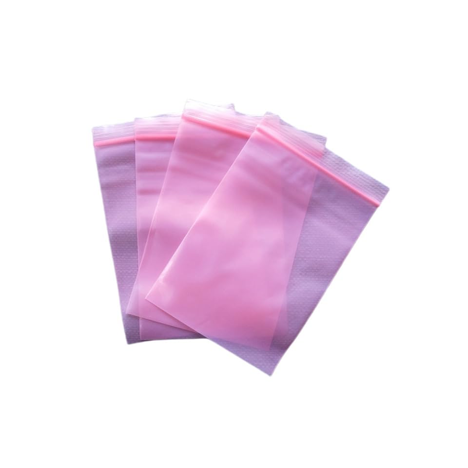Sacs roses ESD antistatiques 8x12cm à fermeture éclair pour composants | Lot de 100