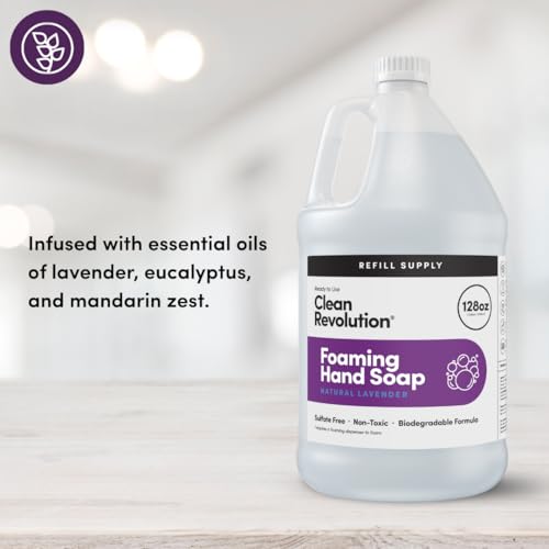 Image of Clean Revolution Foaming Hand Soap Refill with Real Essential Oils, Moisturizing Sulfate-Free Hand Soap, Ready-to-Use Foam Soap Refill for Kitchen & Bathroom (Natural Lavender, 128oz)