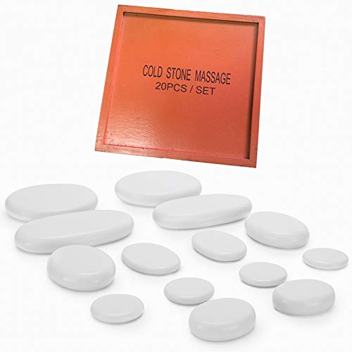 OKSANO Massagesteine Kaltstein Große Weiße Jade 20 Stück Natürliche Energie Stein Kaltmassage Set SPA Stein für Therapie SPA Behandlung Geschenk Cover
