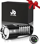 JAY-PARK Torches LED Super Bright 1000000 Lumens, High Power Torch Rechargeable with 10800mAh Battery and LCD Battery Indicator Display, 5 Modes, Zoomable Long Beam (3000m) IP67 Waterproof for Camping