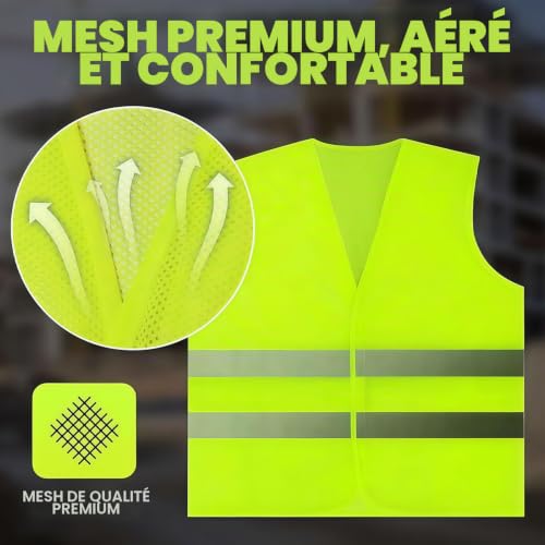 Kezidhp Gilet Jaune Adulte, Gilet Réfléchissant Lot de 2 - Valable dans toute l‘Europe, conforme à la nouvelle norme, haute visibilité pour voiture, urgence, auto – vue 8
