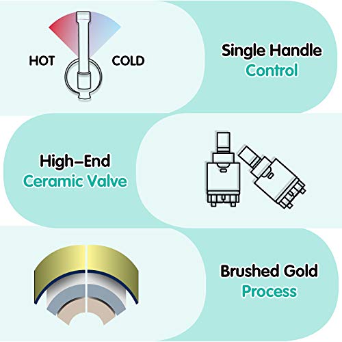 Pull Down Single Handle Kitchen Faucet High Arc, One Hole High Arc Kitchen Sink Faucets With Soap Dispenser & Deck Plate, Brushed Brass/Gold, Dayone Day136Btg #TOP5