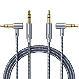 AINOPE Aux Cables [2-Pack/6.6ft], 90°Angled 3.5mm Aux Cord[Hi-Fi Sound, Nylon Braided] Male to Male Stereo Audio Cables Compatible with Car, Beats Headphone, Studio, Recorder, Smartphone- Grey