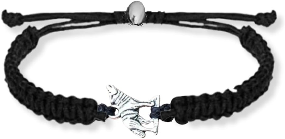 Sportybella Wolf Bracelet – Adjustable Handmade Braided Rope Bracelet with Howling Wolf Charm, Boho Nature Jewelry Gift for Animal Lovers, Wildlife Enthusiasts, and Wolves Fans, Regular, Stainless