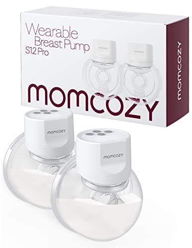 Momcozy Hands-Free Breast Pump S12 Pro, Wearable, Portable Pump with Soft Double-Sealed Flange 24mm, 3 Modes & 9 Levels Electric Breast Pump for Easy Pumping, Smart Display (2 Pack, White)