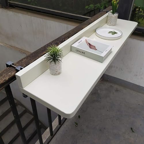 Tavolo da balcone pieghevole regolabile da appendere, 5 posizioni di altezza, tavolo salvaspazio per giardino, terrazza e balcone (bianco, 80 x 40 cm)