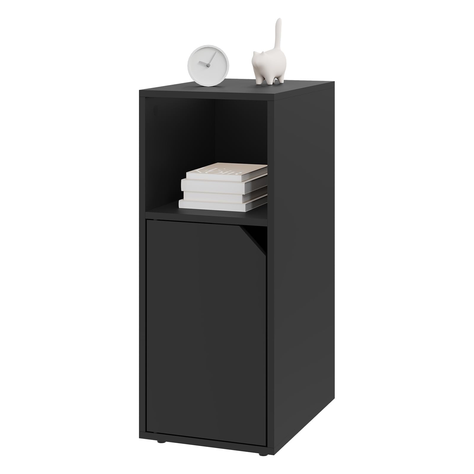 WOLTU Nachttisch schmal, Beistelltisch mit offenem Fach und Tür, Verstellbarer Ablage, 25x62x35 cm, Nachtschrank Bett, Nachtkästchen Nachtkommode modern, für Schlafzimmer