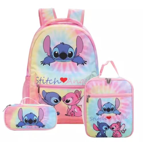 Kit Mochila Escolar, 3 Peças, Rosa e Lilás com Estampa