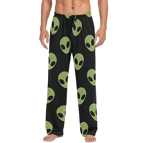 Green Aliens Head Pajama Pants Martian Outer Space Men's Pajama Bottoms Lounge Sleepwear PJs Casual Sleep Pants XL