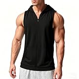 DCEHGEW Men's Sleeveless Hoodie Zip-Up Tank Top Lightweight Quick-Dry Athletic Gym Workout Sports Running Basketball Vest-Black-2Xl