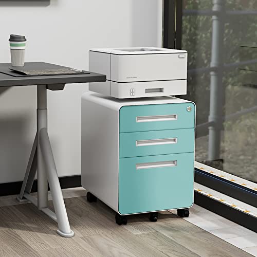Lissimo 3 Drawer Rolling File Cabinet With Lock, Office File Cabinet With Drawers For Legal/Letter Size,Under Desk Storage Filing Cabinet For Home Office Assembled(Blue) #TOP5