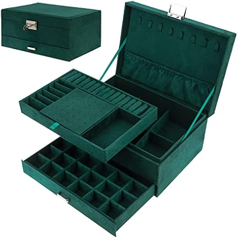Vintage Green Flannel Jewelry Box for Women Cover
