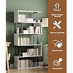 Gadroad 5 Tier Geometric Bookcase,S Shaped Bookshelf, Wood Decorative Storage Shelving, Modern Freestanding Display Shelves, Tall Book Shelf Unit for Living Room Bedroom, White - Image 4