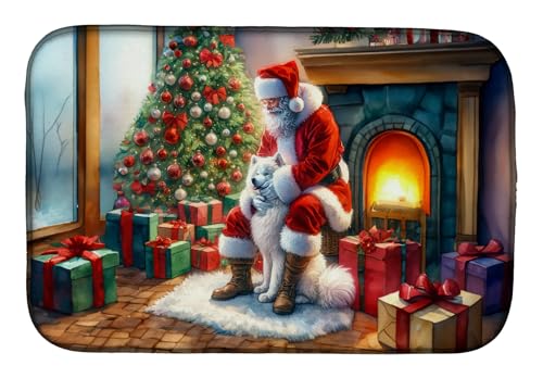 Caroline's Treasures DAC4152DDM Samoyed and Santa Claus Dish Drying Mat Absorbent Dish Drying Mat Pad for Kitchen Counter Dish Drainer Mat for Countertop, 14 x 21", Multicolor