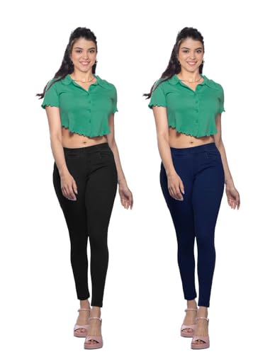 Lyra Cotton Knitted Women's Jeggings with Pockets | Comfortable Stylish Casual Pant | Trendy Slim-Fit Trousers - Pack of 2