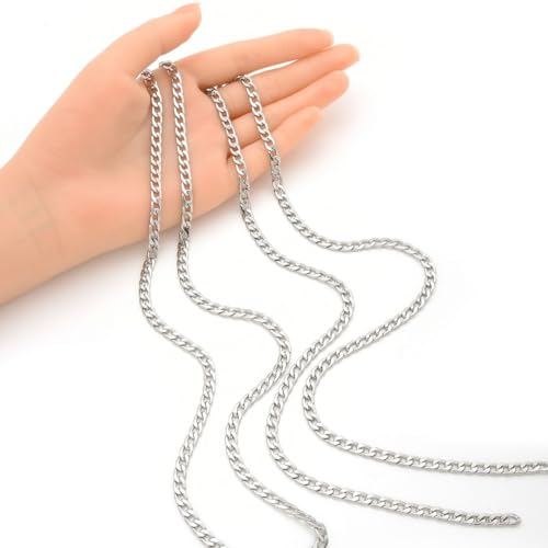 Adabele Corrente cubana de 304 metros de aço inoxidável com corte de diamante, corrente cubana de 5