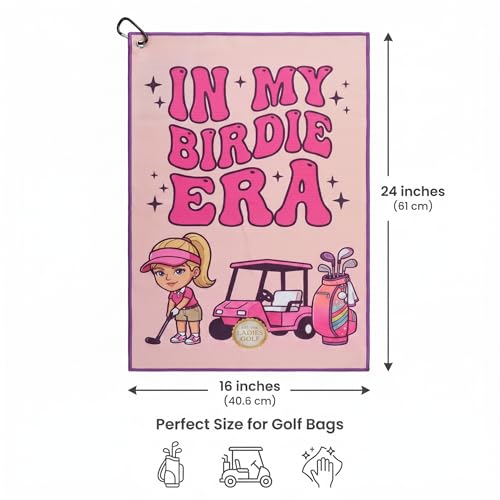 yuboo Pink Golf Towel for Women Girl Golfers, 16"x24" Microfiber Waffle Golf Bag Towel with Carabiner Clip, Cute Printed Golf Accessories, Golf Gifts for Mom Grandma Lady Golf Lovers — view 3