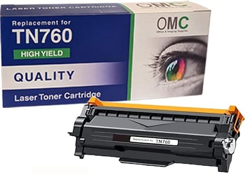 OMC Compatible TN760 High Yield Toner Cartridge Replacement TN-760 TN730 TN-730 for Use with Brother HL-L2325DW HL-L2390DW MFC-L2710DW MFC-L2750DW MFC-L2717DW DCP-L2550DW 1-Pack