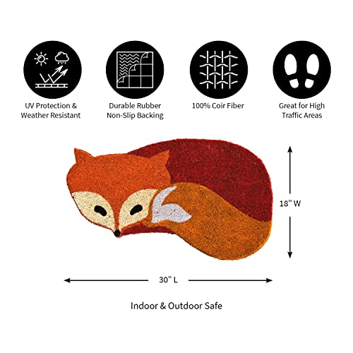 Evergreen Coir Welcome Shaped Fox Animal Entrance Doormat | Indoor And Outdoor | 28-Inches X 16-Inches | Non-Slip Backing | All-Season | Natural Heavy-Duty Low Profile | Orange Home Décor #TOP2