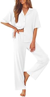 Ekouaer Women Pajamas Set Button Down Sleepwear Short Sleeve Pjs Long Pants | Soft Comfy Nightwear,2 Piece Loungewear for Daily Wear,Wedding,Party,Postpartum,S-XXL