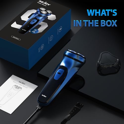Sejoy Electric Razor For Men,Electric Shavers For Men,Face Shaver, Cordless Washable Rechargeable Shaving Machines,Pop Up Trimmer For Travel Home, Led Display,Fast Charging,Azure - 7