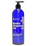 Radha Beauty Grapeseed Oil - 100% Natural Carrier Oil (16 oz.) with Pump for Skincare, Aromatherapy, and Massage. Moisturizing Vitamin E Nutrient Rich Treatment for Dry Skin, Hair & Nails