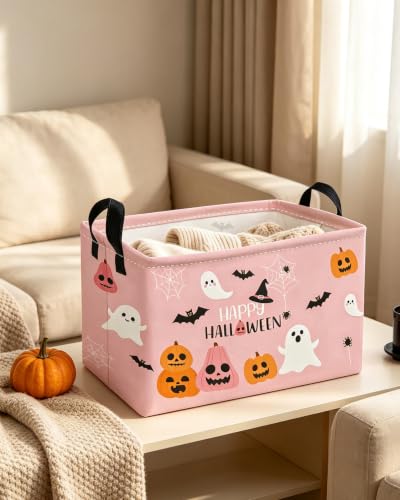 Image of Essme Rectangular Halloween Basket,Kids Storage Bins Organizer with Handles for Room Decor, Gift Basket,Shelf Basket.(Cute Halloween)